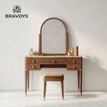 BRAVOYS™ Wooden Vanity Table with Arched Mirror & Stool for Dressing Areas